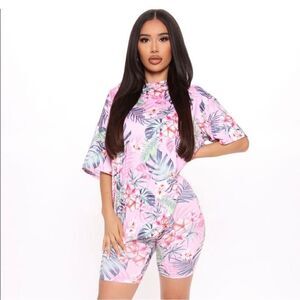 Fashion Nova Pink Tropical Bike Short Set